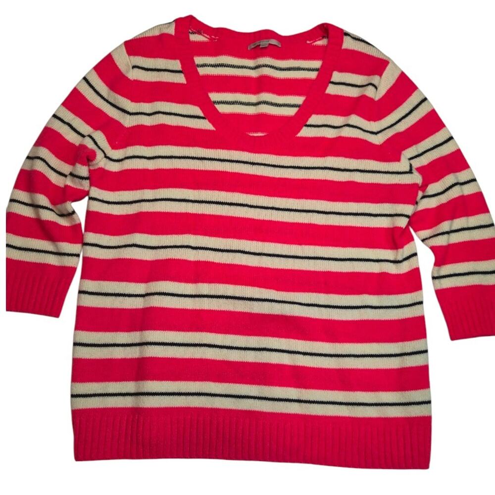 Gap Womens Sweater Small Pink Striped Wool Blend 3/4 Sleeve Tight Knit Pullover
